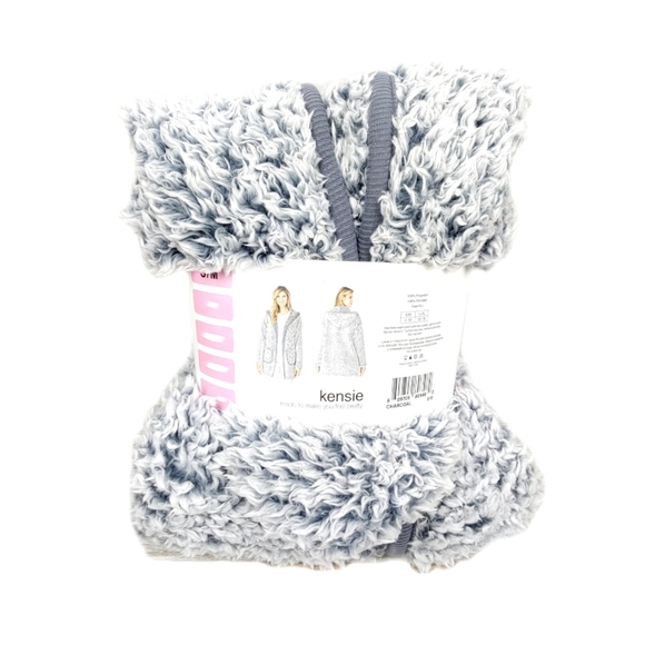 🎄SALE🎄NWT Kensie Womens Charcoal Gray Frosted Hooded Cardigan - Picture 4 of 4